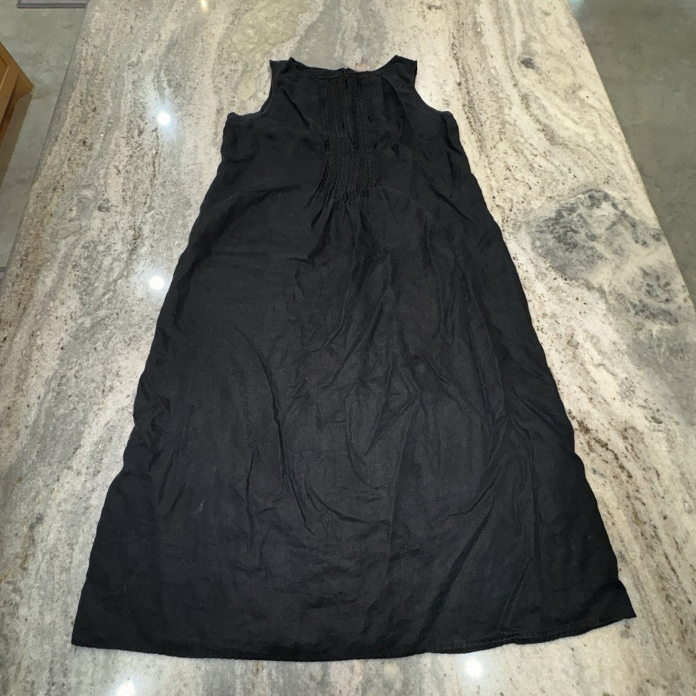 J. Jill Women's XL Black 100% Linen Maxi Dress Sleeveless Resort Casual Column